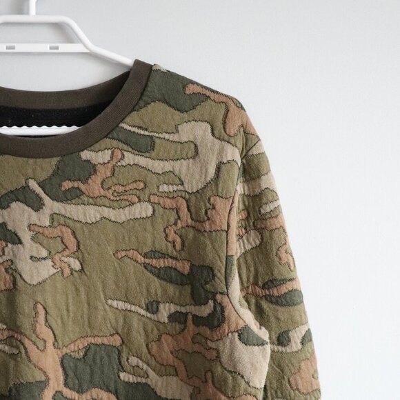 Zara Man Green Sz Lrg Camouflage Quilted Crewneck Stretch Pullover Sweater - Picture 5 of 8